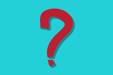 Fototapete - Question mark red color sign with shadow isolated on a blue cyan seamless background. Vector illustration.