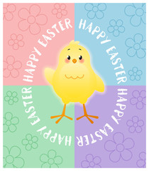 Poster - Happy Easter. Greeting card with little chick inside the egg. Cute cartoon character. Vector illustration.