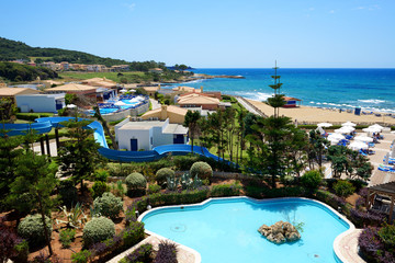 Wall Mural - The beach at luxury hotel, Peloponnes, Greece