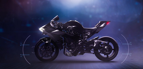 Wall Mural - Modern sports motorcycle with technology UI and custom LED lights (3D Illustration)