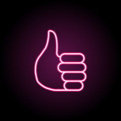 Poster - Thumb neon icon. Simple thin line, outline vector of emoji icons for ui and ux, website or mobile application