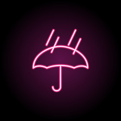 Poster - Umbrella and rain neon icon. Simple thin line, outline vector of web icons for ui and ux, website or mobile application