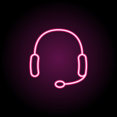 Poster - Headphones with microphone neon icon. Simple thin line, outline vector of web icons for ui and ux, website or mobile application