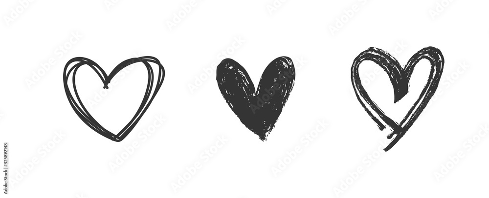 Heart doodles set. Hand drawn hearts collection. Romance and love illustrations. - obrazy, fototapety, plakaty 