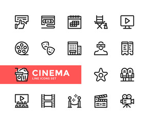 Poster - Cinema vector line icons. Simple set of outline symbols, graphic design elements. Pixel Perfect