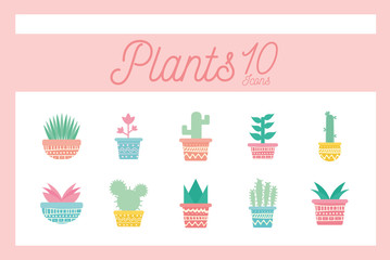 Poster - Isolated 10 plants inside pots block gradient style icon set vector design