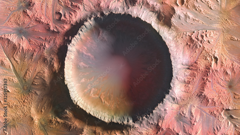 Mars Planet, Crater top view 3d illustration - obrazy, fototapety, plakaty 