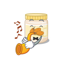 Poster - mascot design concept of almond butter playing a trumpet