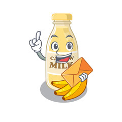 Wall Mural - Happy face cashew milk mascot design with envelope