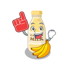 Poster - A picture of cashew milk mascot cartoon design holding a Foam finger