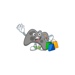 Wall Mural - A rich black joystick cartoon design waving and holding Shopping bag