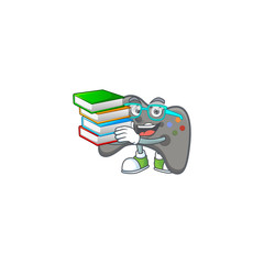 Poster - A brainy clever cartoon character of black joystick studying with some books