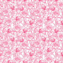  Seamless roses and lilies