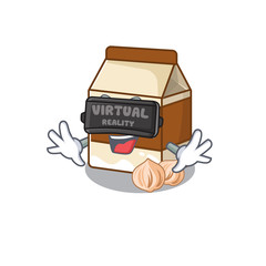 Sticker - A Picture of hazelnut milk character wearing Virtual reality headset