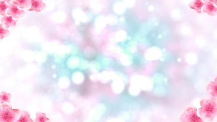 Wall Mural - colorful rectangular Japanese Spring Sakura cherry blossoms website voucher banner background. oblong 3D Illustration Clip-Art with Floral spring petal design header. copy space in pink, white and blu