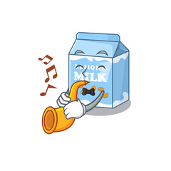 Sticker - mascot design concept of almond milk playing a trumpet