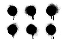Spray Paint Vector Elements Isolated On White Background. Set Of  Frame And Black Round Ink Stains, Lines And Drips Black Ink Splatters, Ink Blots Set, Street Style.
