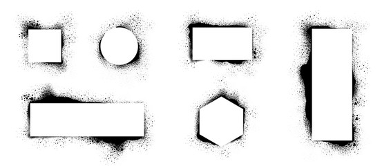 Fototapete - spray paint vector elements isolated on white background. set of frame and black round ink stains, l