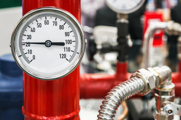 Wall Mural - Pressure gauges for visual monitoring of pressure in water supply and heating systems with operating temperature