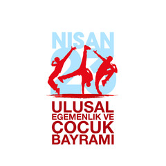 April 23 Turkish national ataturk festival banner cocuk baryrami 23 nisan, tr: April 23 Turkish National Sovereignty and Children's Day, friendship kids silhouette with Turkey flag isolated on white