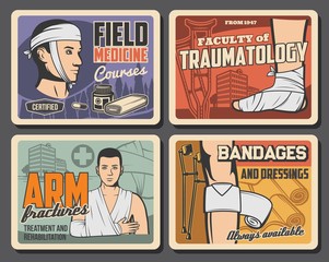 medical first aid, trauma bandaging. traumatology faculty and filed medicine academy courses, ambula