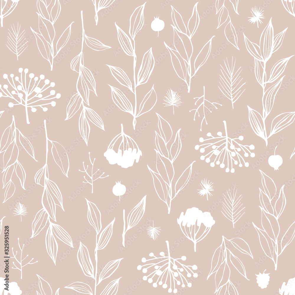 Seamless pattern with hand drawn branches and berries. Stock Vector ...