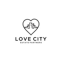 Illustration Of Big City Silhouette And Heart Sign With Many Buildings There Is Made Modern And Clean.