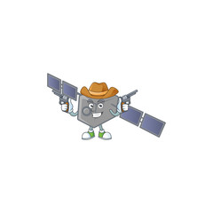 Wall Mural - The brave of satellite network Cowboy cartoon character holding guns