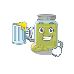 Sticker - Smiley pumpkin seed butter mascot design with a big glass