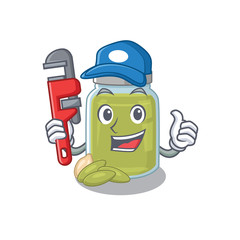 Sticker - A cute picture of pumpkin seed butter working as a Plumber