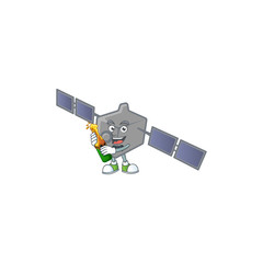 Canvas Print - mascot cartoon design of satellite network having a bottle of beer