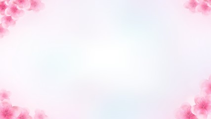 Wall Mural - oblong Japanese Spring Sakura cherry blossoms rectangle website voucher banner background. 3D Illustration Clip-Art with Floral spring petal design header. copy space in pink, white and blue