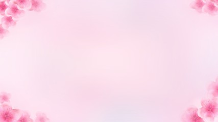 Wall Mural - oblong Japanese Spring Sakura cherry blossoms rectangle website voucher banner background. 3D Illustration Clip-Art with Floral spring petal design header. copy space in pink, white and blue