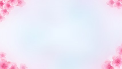Wall Mural - oblong Japanese Spring Sakura cherry blossoms rectangle website voucher banner background. 3D Illustration Clip-Art with Floral spring petal design header. copy space in pink, white and blue