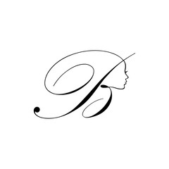 Sticker - B Letter line abstract Logo element with Woman Face