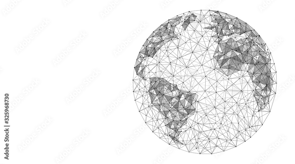 World map. The concept of a global digital network. Wireframe ...