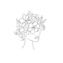 Hand Drawn Floral Women Head. Fashion Design.