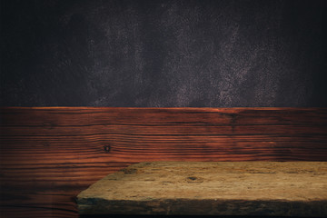 Aufkleber - Old oak Wooden table and brown wood background wall.