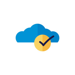 Sticker - cloud computing with check symbol flat style