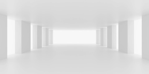 Poster - white hallway tunnel modern background with day lighting 3d render illustration