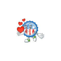 Sticker - A sweetie circle badges USA with star cartoon character holding a heart