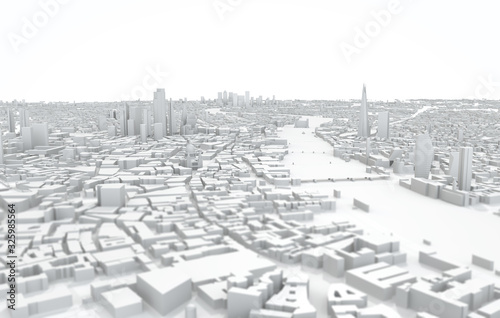 Fotomural London city map 3D Rendering. Aerial satellite view.