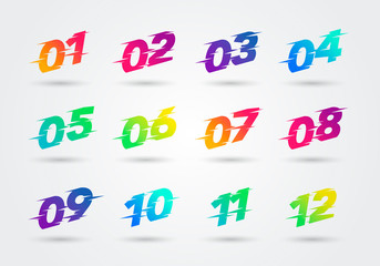 Poster - vector illustration bullet points with glitch effect. distortion numbers 1 to 12.