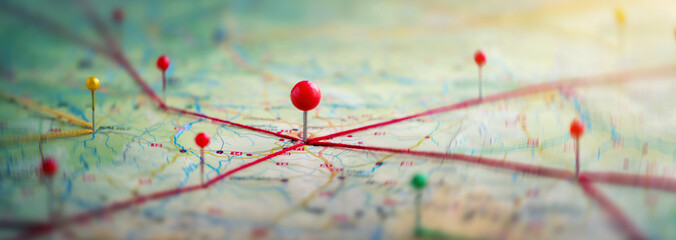 find your way. location marking with a pin on a map with routes. adventure, discovery, navigation, c