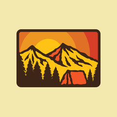 camp hike mountain nature badge patch pin graphic illustration vector art t-shirt design