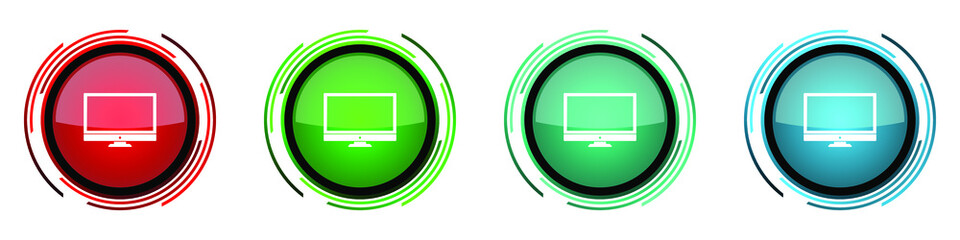 Poster - Screen round glossy vector icons, monitor, display, computer set of buttons for webdesign, internet and mobile phone applications in four colors options isolated on white background
