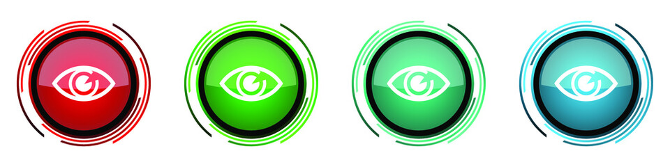 Aufkleber - Eye round glossy vector icons, set of buttons for webdesign, internet and mobile phone applications in four colors options isolated on white background