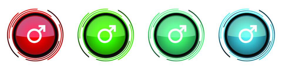 Poster - Male round glossy vector icons, set of buttons for webdesign, internet and mobile phone applications in four colors options isolated on white background