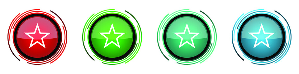 Aufkleber - Star round glossy vector icons, set of buttons for webdesign, internet and mobile phone applications in four colors options isolated on white background
