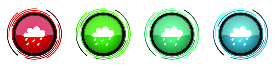 Poster - Rain round glossy vector icons, set of buttons for webdesign, internet and mobile phone applications in four colors options isolated on white background
